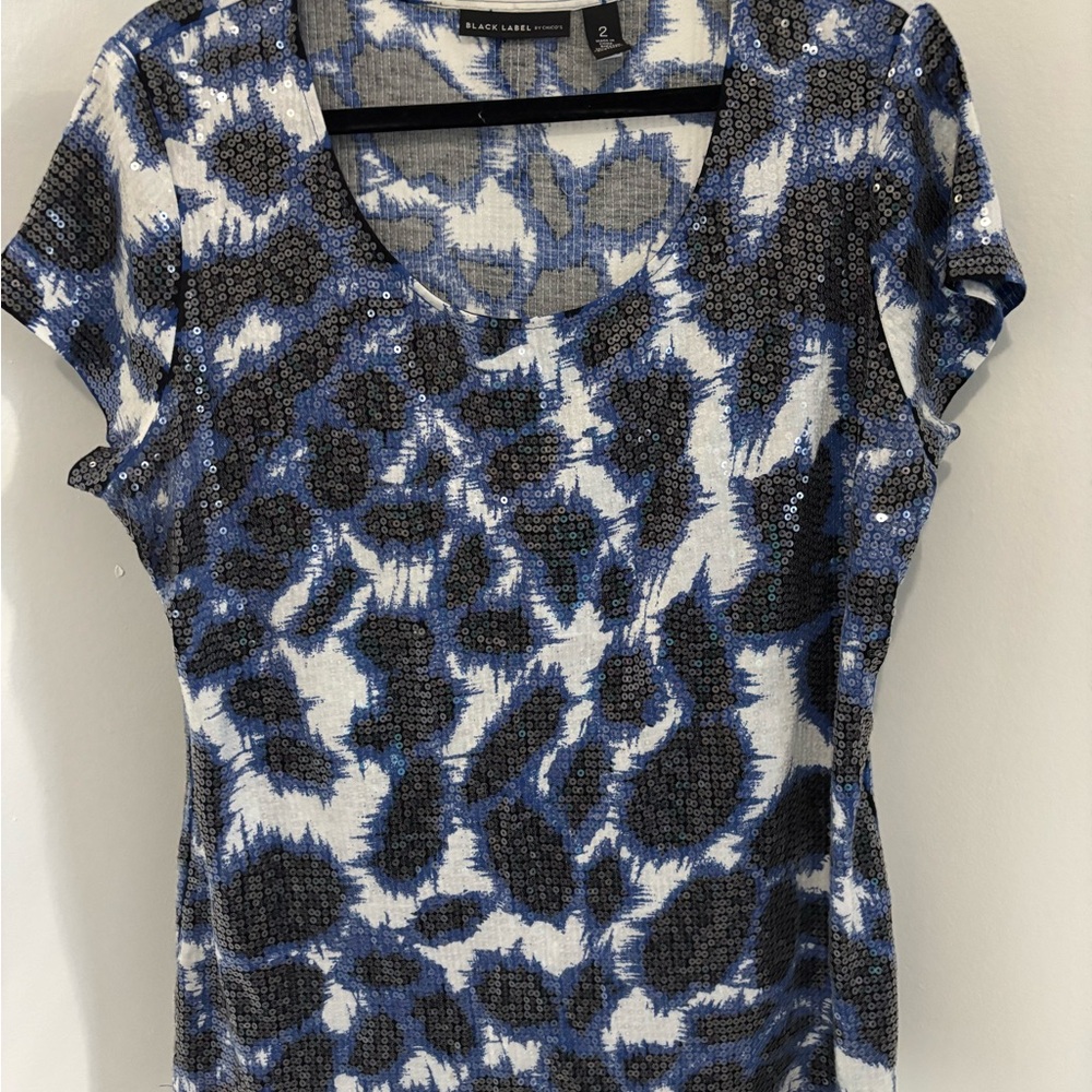 Chico’s Blue and Black Sequins Top